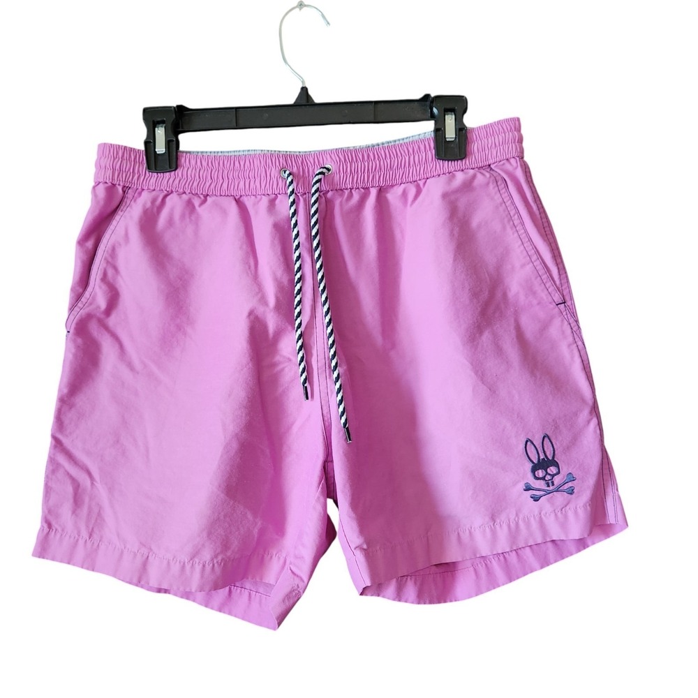 Psycho Bunny Swim Trunks Men's‎ Small UNLINED Logo Purple Drawstring Pockets